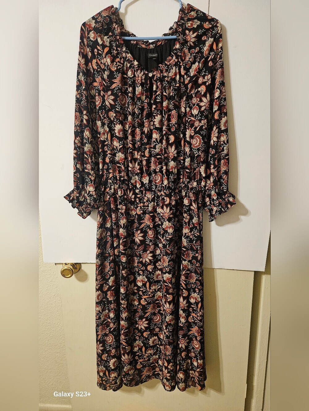TALBOTS Women's Black Floral Long-Sleeve Midi Dress - Picture 2 of 5